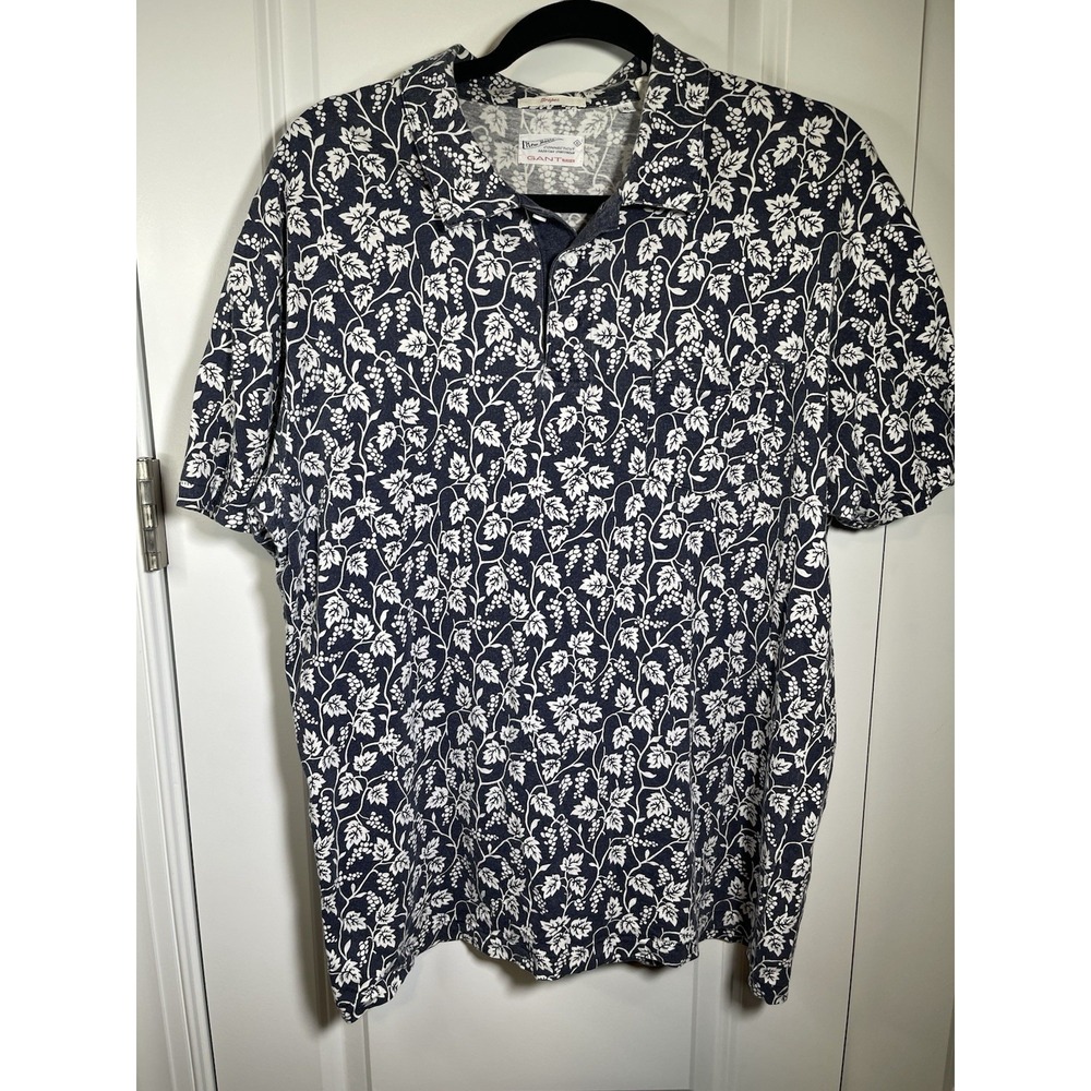 GANT RUGGER Men's Evening Blue Grapes All Over Print Rugger Pocket Polo Size XL‎